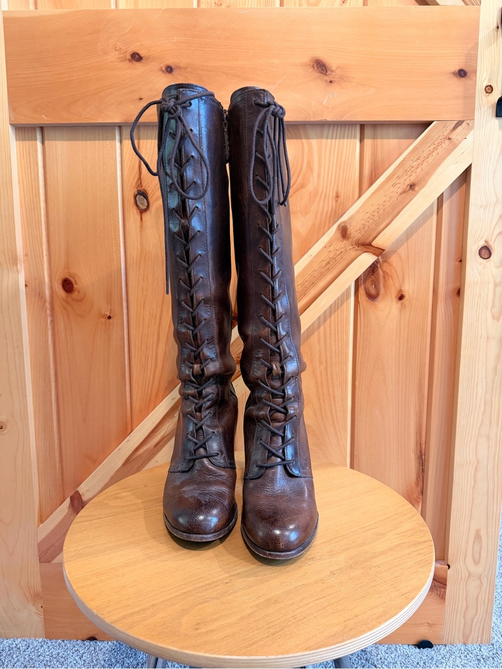 Frye Women's Tall Lace-Up Leather--Knee Boots - Dark Brown